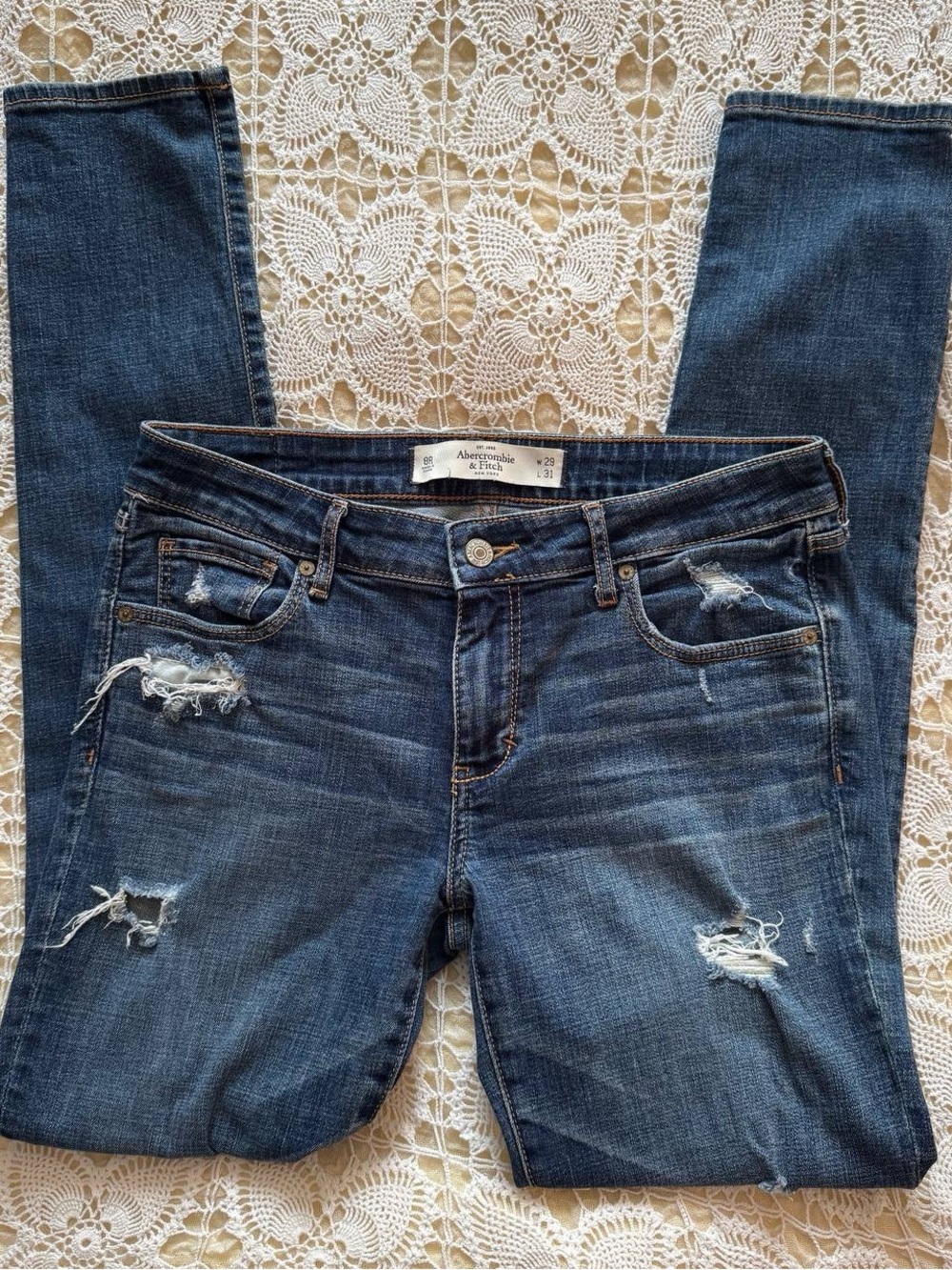 Abercrombie & Fitch Distressed Dark Blue Skinny Jeans